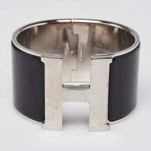 Hermes Black Enamel Palladium Plated Clic-Clac H PM Extra Wide Bracelet
